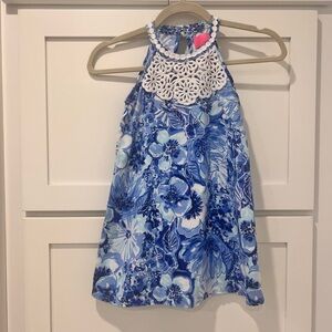 EUC Lilly Pulitzer GIRLS MINI PEARL SHIFT DRESS Coastal Blue Catch n Keep size 6